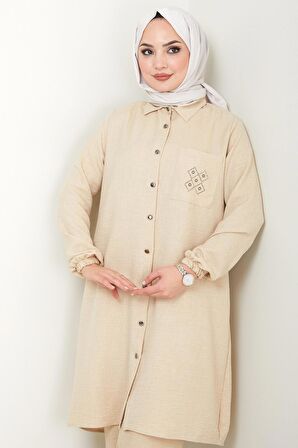 Cebi Taşlı İkili Takım Bej HM2447