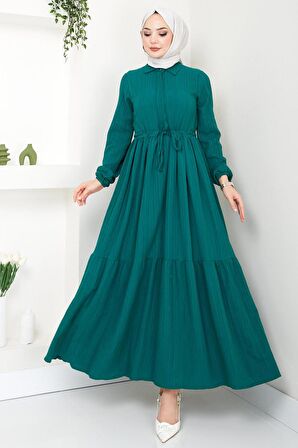 Beli Büzgülü Lara Elbise Zümrüt HM2452