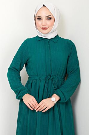 Beli Büzgülü Lara Elbise Zümrüt HM2452