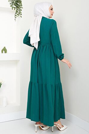 Beli Büzgülü Lara Elbise Zümrüt HM2452