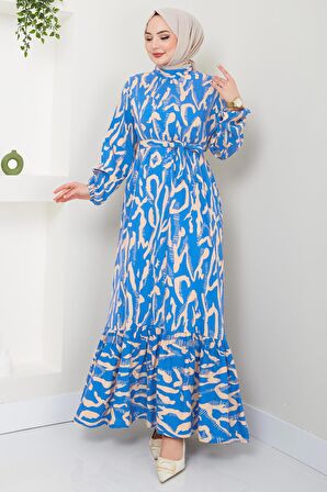 Mery Yazlık Viskon Elbise Mavi HM2409