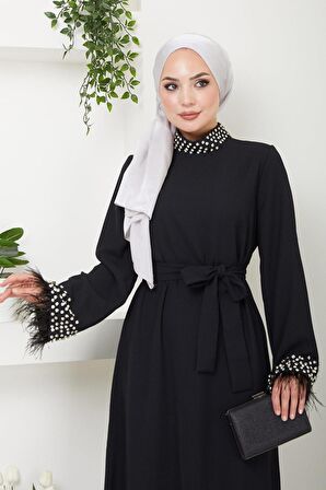 Taş Detaylı Abiye Elbise Siyah HM22464