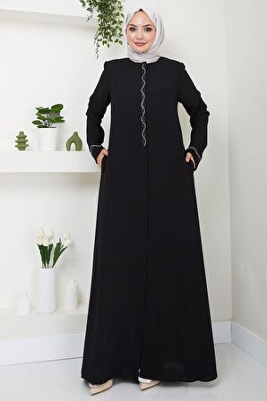 Desita Taş Detaylı Ferace Siyah HM2469