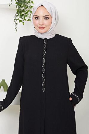 Desita Taş Detaylı Ferace Siyah HM2469