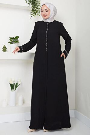Desita Taş Detaylı Ferace Siyah HM2469