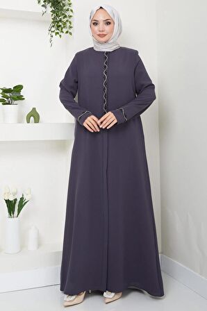 Desita Taş Detaylı Ferace Füme HM2469