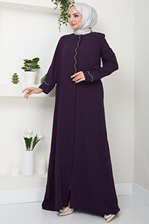 Desita Taş Detaylı Ferace Mürdüm HM2469