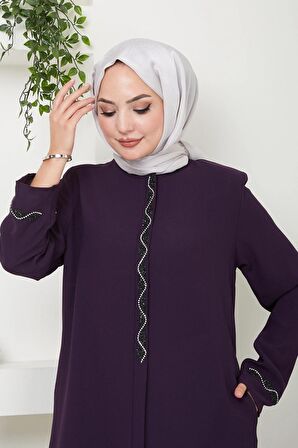 Desita Taş Detaylı Ferace Mürdüm HM2469
