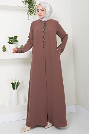 Desita Taş Detaylı Ferace Kahverengi HM2469