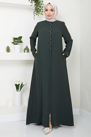 Desita Taş Detaylı Ferace Haki HM2469