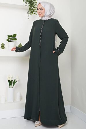 Desita Taş Detaylı Ferace Haki HM2469