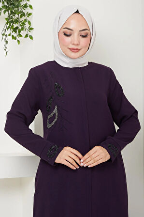 Hüma Taş Detaylı Ferace Mürdüm HM2479