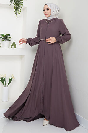 Nakışlı Mevlana Ferace Açık Kahverengi HM2359