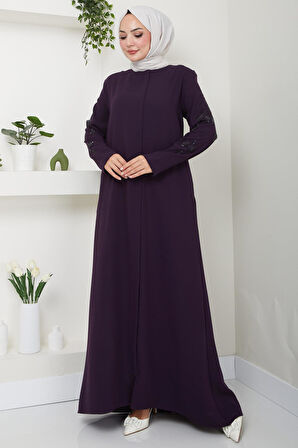 Nihan Kolları Taşlı Ferace Mürdüm HM2485