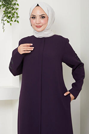 Nihan Kolları Taşlı Ferace Mürdüm HM2485