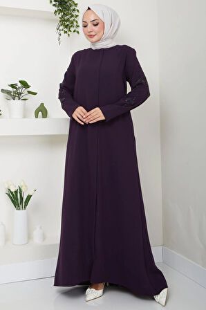 Nihan Kolları Taşlı Ferace Mürdüm HM2485