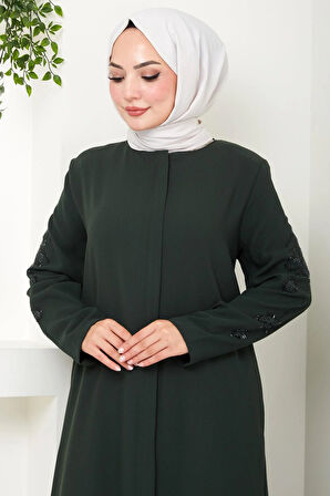 Nihan Kolları Taşlı Ferace Haki HM2485