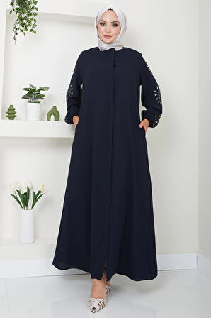 Kolu Taşlı ve İncili Ferace Lacivert HM2494