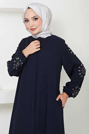 Kolu Taşlı ve İncili Ferace Lacivert HM2494