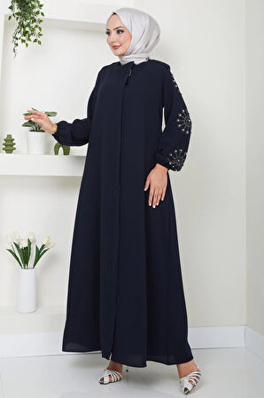 Kolu Taşlı ve İncili Ferace Lacivert HM2494