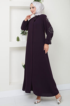 Kolu Taşlı ve İncili Ferace Mürdüm HM2494
