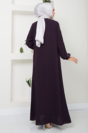 Kolu Taşlı ve İncili Ferace Mürdüm HM2494
