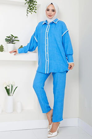 Nakış İşlemeli İkili Takım Mavi HM2491