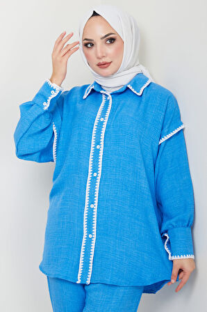 Nakış İşlemeli İkili Takım Mavi HM2491