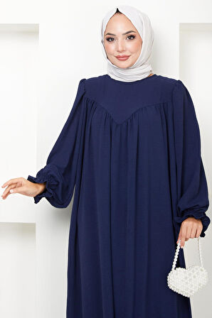 Büzgülü Robalı Elbise Lacivert HM2501