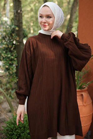 Balon Kol Triko Tunik Kahverengi HM2519
