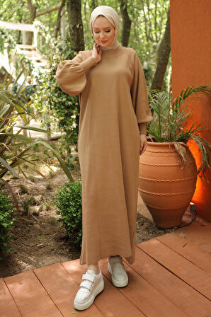 Balon Kol Triko Elbise Camel HM2522