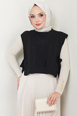 Yandan Bağlamalı Triko Süveter Siyah HM2552