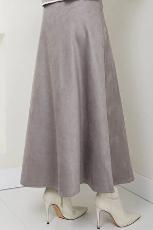 Kemerli Süet Mevlana Etek Gri HM2607