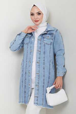Eteği Püsküllü Kot Ceket Mavi HM2577