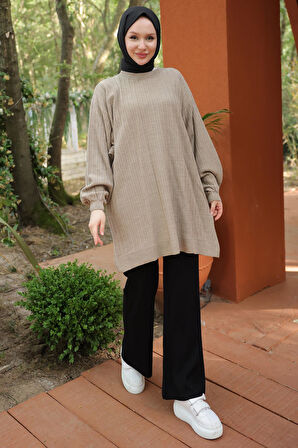 Balon Kol Triko Tunik Vizon HM2519