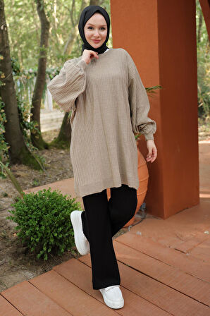 Balon Kol Triko Tunik Vizon HM2519