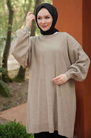 Balon Kol Triko Tunik Vizon HM2519