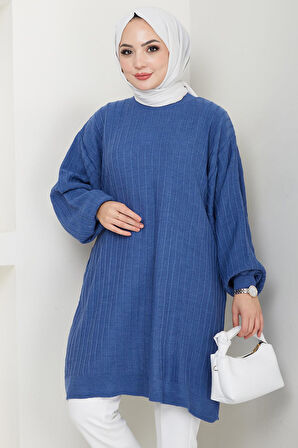 Balon Kol Triko Tunik İndigo HM2519