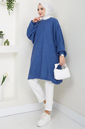 Balon Kol Triko Tunik İndigo HM2519