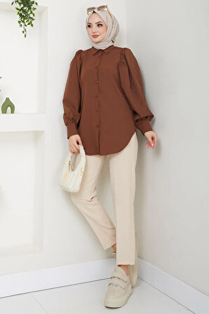 Balon Kol Gömlek Kahverengi HM2639
