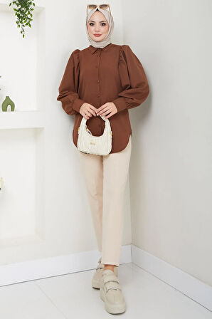 Balon Kol Gömlek Kahverengi HM2639