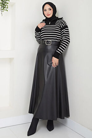 Kemerli Deri Etek Siyah HM2641