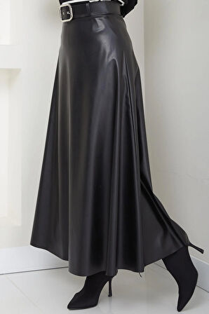 Kemerli Deri Etek Siyah HM2641