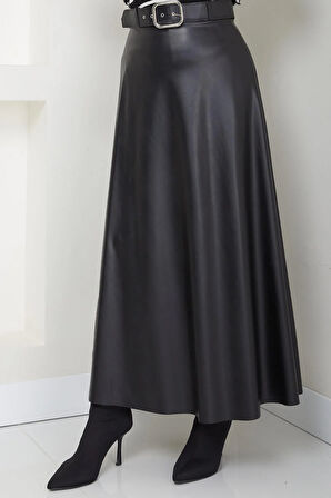Kemerli Deri Etek Siyah HM2641