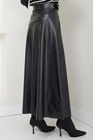 Kemerli Deri Etek Siyah HM2641