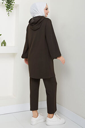 Arma Detaylı Kapüşonlu İkili Takım Acı Kahverengi HM2654