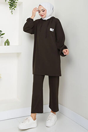 Arma Detaylı Kapüşonlu İkili Takım Acı Kahverengi HM2654