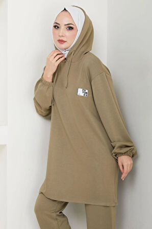 Arma Detaylı Kapüşonlu İkili Takım Vizon HM2654