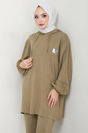 Arma Detaylı Kapüşonlu İkili Takım Vizon HM2654