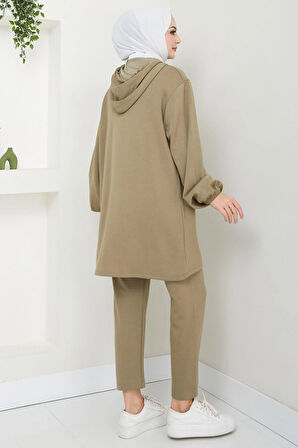 Arma Detaylı Kapüşonlu İkili Takım Vizon HM2654